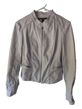 White House Black Market Lavender Grey Quilted Cotton Stretch Moto Jacket 8